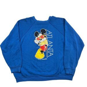 Vintage Velva Sheen Walt Disney Mickey Mouse Atlanta Sweatshirt Blue Size Large